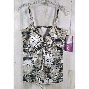 Fit Fix NWT Swim Tank Tankini Top Sz 16 Adjustable Straps Floral Tan Black White